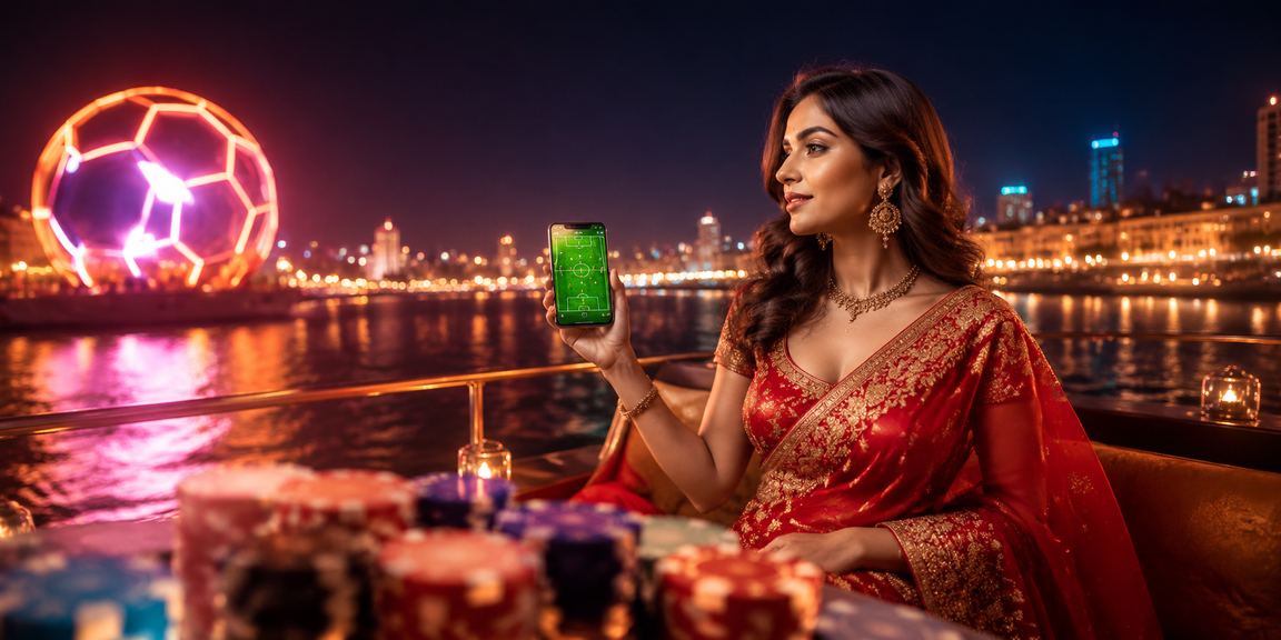 Football fan enjoying betting promotions by Ahmedabad riverfront