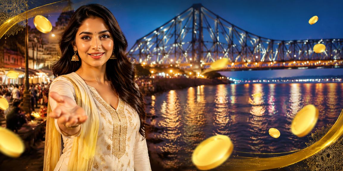 User depositing funds from Kolkata with Howrah Bridge backdrop